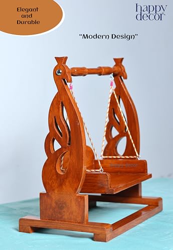 Image of Premium Polished Sheesham Wooden Laddu Gopal Jhula, Shri Krishna Swing Kanhaji, Thakurji, for Bal Gopal Idol, (Size:- 13 inchx12 inchx7 inch), Seat Size :- (8 inchx6 inch) 0 to 4 no Gopal ji (Mayur Aura Jhula)