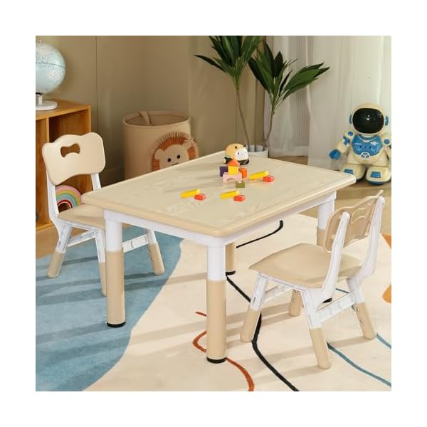 Kids table and 2 chair set toddler table and chair set height adjustable 315l x 236w multifunctional toddler table for reading drawing eating for girls boys age 2 10 burlywood  urban country home decor