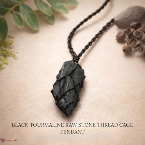 Image of REMEDYWALA Charged Energized Raw Stone Thread Cage Wrapped Pendant | Raw Stone Thread Cage Wrapped Pendant for Women and Men