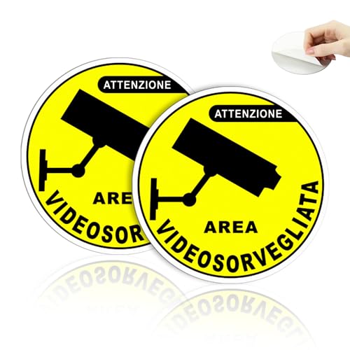 2 Cartelli Videosorveglianza Rotondi In Alluminio – Diametro 10 Cm, Autoadesivi, Per Esterno/Interno