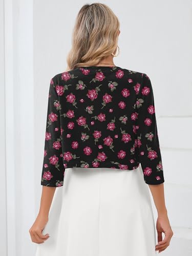 Image of Heymoments Women's 3 /4 Sleeve Casual Shrugs Lightweight Open Front Cropped Cardigan for Dresses