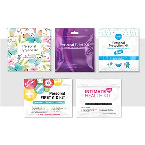 Just in Case for Womenâ€“ 5 Personal Care Kits | Includes one each of: Feminine Hygiene Kit, Personal Protection Kit, Personal Toilet Kit, Personal First Aid Kit, Intimate Health Kit (Assortment 3)