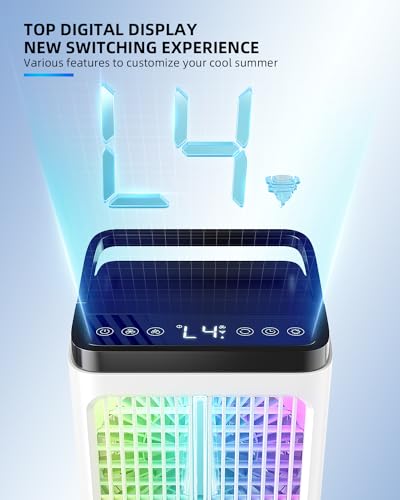 Klimaanlage mobil Luftkühler- Mobiles Klimageräte 1500ml Persönlich Ventilator mit 4 Windgeschwindigkeiten Wassertank 7 Farben Licht 2 Sprühfunktion, 1-8H Timer, für Schlafzimmer Büro – Bild 4