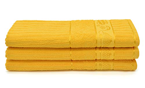 Image of Velosso 3 Pack Cooks Large Everyday Kitchen Tea Towel Set 100% Supreme Ring Spun Cotton Soft and Absorbent Dish Towels, Tea Towels, Dish Cloth, Wipe Cloths (Yellow)
