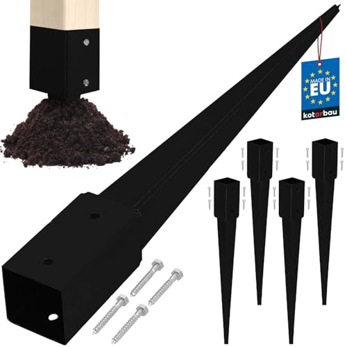 KOTARBAU® Lot de 4 supports de poteau à enfoncer - 71 x 71 x 750 mm - En acier galvanisé revêtu par pulvérisation - Piquet à enfoncer - Clôture de jardin - Piquet de terre - Ancrage au sol - Manchons