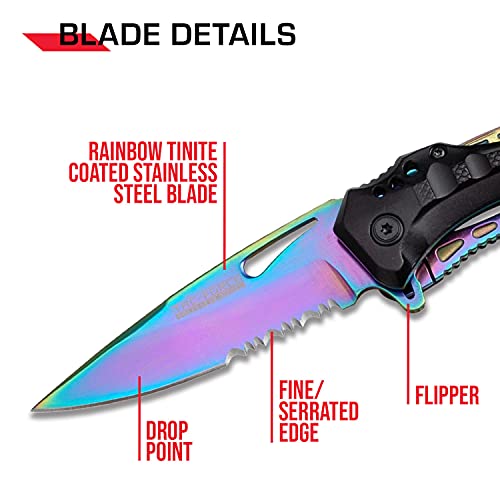 Tac-Force Folding Pocket Knife, 3.25-inch Serrated Rainbow Blade, Black Aluminum Handle, 7.75-inch Overall Length TF-705RB by Tac-Force - Image 3