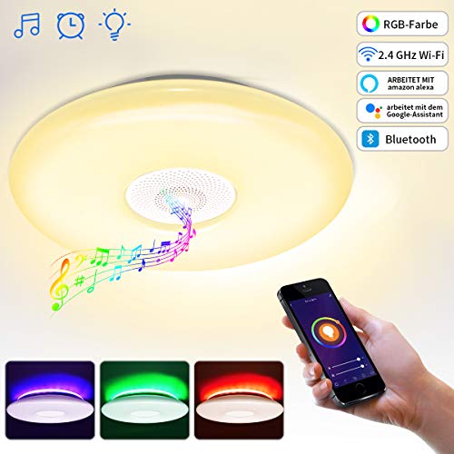 Preisvergleich Produktbild Deckenleuchte mit Bluetooth Lautsprecher WLAN Fernbedienung Sprachsteuerung Wohnzimmer Deckenleuchte 36W LED RGB Rhythmus mit Musik Synchronisieren Schlafzimmer Deckenlampe dimmbar