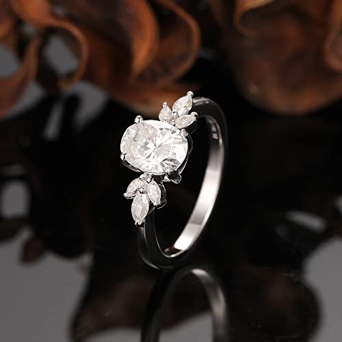 Frayerr Statement Ring - 925 Sterling Silver Minimalist Ring - Excellent Oval Cut 6X8Mm Lab Created Moissanite Ring - Marquise Cut Moissanite Cluster Ring - Gh Moissanite Engagement Ring (5.5) #TOP4