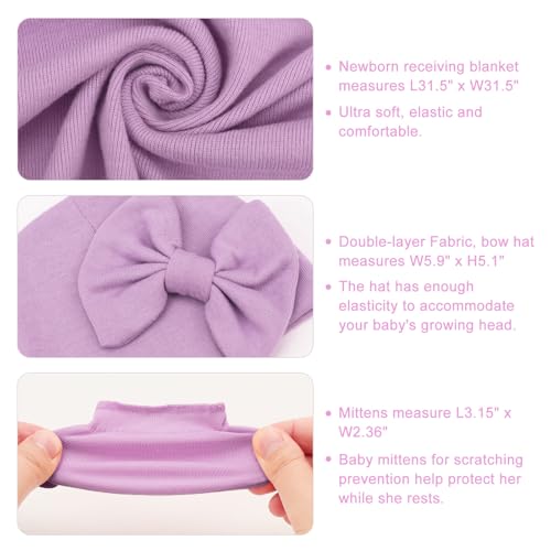 Image of AQOKKA Newborn Receiving Blanket with Bow Hat Mittens Wooden Card Set Newborns Toddler Baby Boy Girl Nursery Swaddle Wrap
