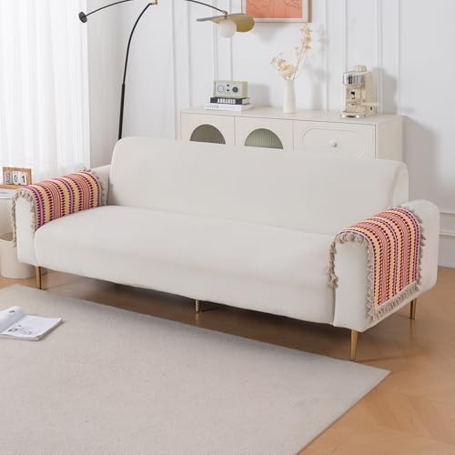 Image of HOKIPO 'Artisan Boho Series' Sofa Arm Cover with Tassel | 450 GSM Thick Cotton Acrylic Jacquard Fabric Armrest Mat Size 50x70 cm, Pack of 2, Ruby Red (IN-899-A6*2SM)