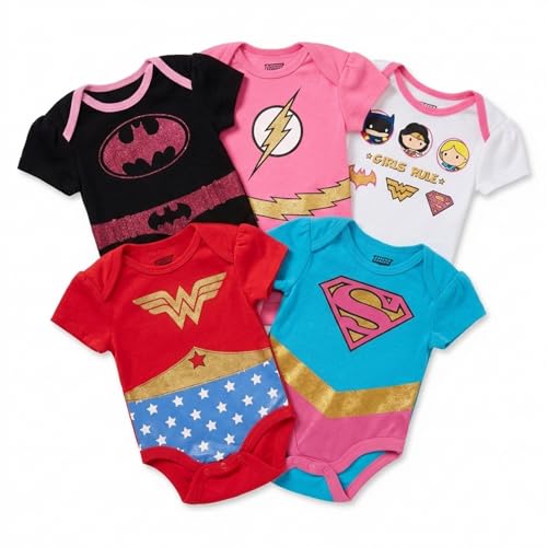 Image of DC Comics Justice League Baby Girls Bodysuit Multipack - Baby Girl Clothes - Newborn Girl Clothes