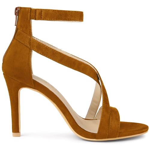 Allegra K Allegra K Women's Zipper Ankle Strap Stiletto Heel Brown Sandals 8 M US