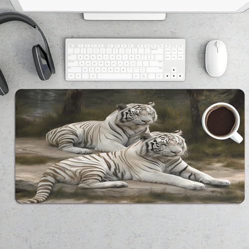 White Tigers alfombrilla grande para ratón, antideslizante miniatura 5