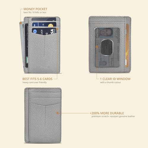 Image of Oak Leathers Leather Slim Minimalist Wallet for Men & Women RFID Front Pocket Leather Card Holder Wallets (Grey)