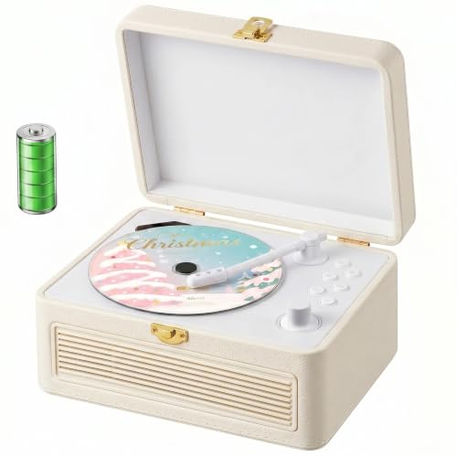 Image of Gueray CD Player Portable Bluetooth: Retro CD Players with Speakers Vintage CD-Player 3600mAh Rechargeable & Radio & Remote Control Support USB /AUX Playback Headphone Jack (White)