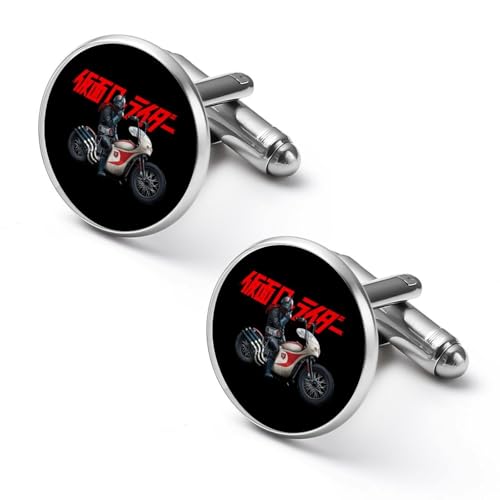1ペア カフスボタン 仮面ライダー ラウンド型 CUFFLINK スーツ用 シャツアクセサリー メンズ フォーマル ビジネス プレゼント 紳士用 シルバー 合金 アンティーク風 おしゃれ ギフト