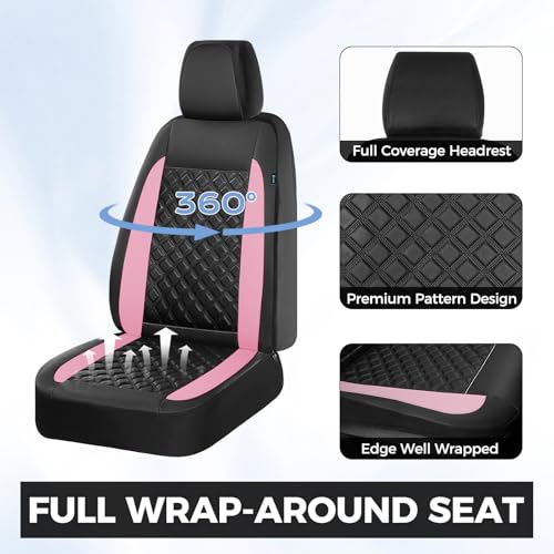 Image of FLORICH Seat Covers, Front Seat Covers 2 PCs, Automotive Seat Cover for Cars, Luxury Leather Universal Seat Cover Accessories Fit for Most Cars SUV Truck Sedans(Pink)