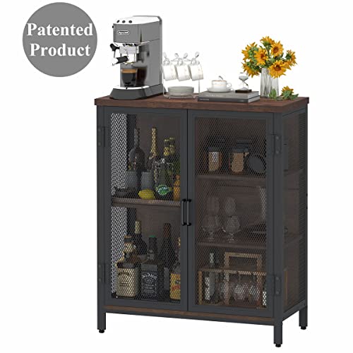 Bon Augure Rustic Coffee Bar Cabinet For Liquor, Farmhouse Wood Metal Accent Cabinet With Storage, Industrial Small Buffet Sideboard For Kitchen And Dining Room (Rustic Oak) #TOP2