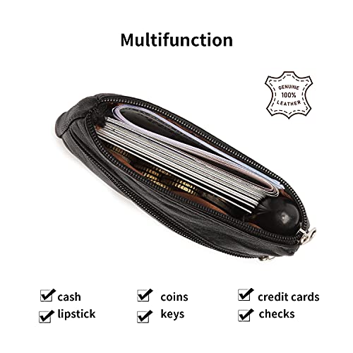 Bagwise® Sleuteltasje - mini Portemonnee -Sleutelring - Pasjeshouder - Sleutelhoes - 11cm x 8cm - Echt Leer - Zwart - Image 5