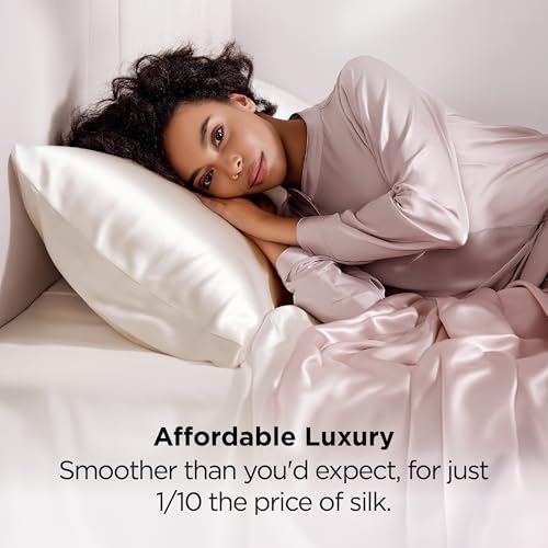 Image of Bedsure King Size Satin Pillowcase Set of 2 - Ivory Silky Pillow Cases for Hair and Skin with Envelope Closure, Similar to Silk Pillow Cases, Gifts for Women Men, 20x36 Inches, 2pcs