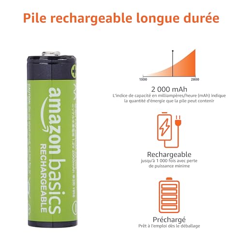 amazon basics nimh piles rechargeables aa, pré chargées, lot de 8 (le visuel peut différer)