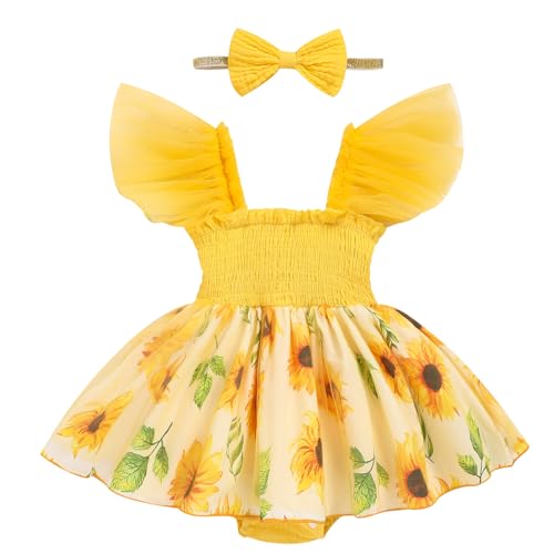 Image of TITKKOP Baby Girl Tulle Romper|Newborn Summer Bodysuit|First Birthday Photo Shoot|Cake Smash Outfit for Infants 0-18M