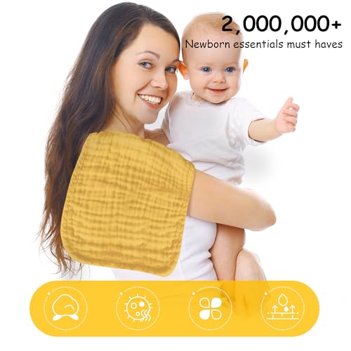 Image of Lovely Care 12 Pack Muslin Burp Cloths 100% Cotton Muslin Cloths Large 20''x10'' Extra Soft and Absorbent Baby Burping Cloth - Honey