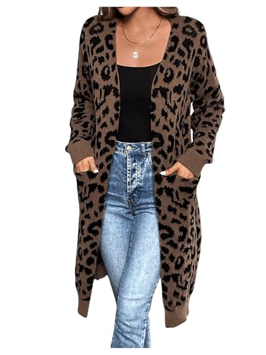 Verdusa Women's Leopard Print Open Front Long...