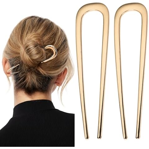 Metal French Hair Pins, 2 Pcs Gold Hair Pins for Women Girls, U-Shaped French Pins for Buns, French Twist Hair Pin, Hair Sticks, Hair Fork Cover