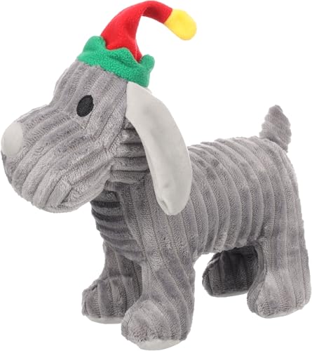 Flamingo Hundespielzeug – WEIHNACHTSSPIELZEUG – Aviana Hund Grau – 22 cm – Plüsch- und Cordstoffspielzeug mit Quietscher