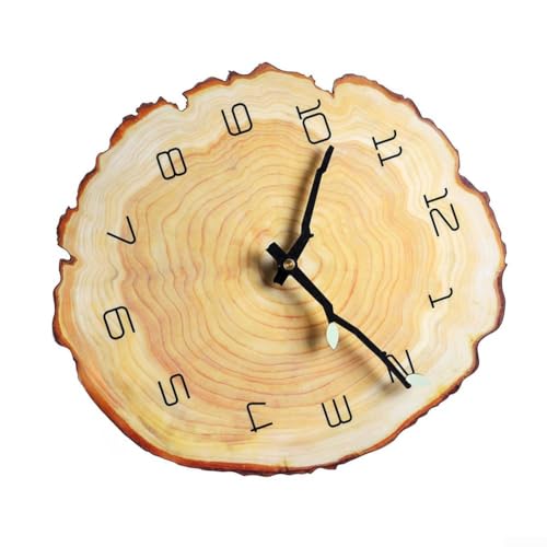 ComfyHarbor Reloj de pared silencioso de madera MDF de 12 pulgadas con manecillas luminosas y diseño único de anillo anual, relojes decorativos para el hogar, oficina, dormitorio