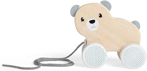 Miniatura 7 de Bigjigs Toys Juguete de oso certificado FSC – Oso de madera ecológico con orejas y cola de fieltro y cable de tracción gris, juguetes de calidad