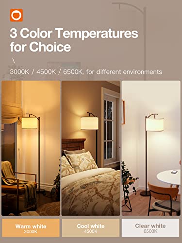 addlon Floor Lamp for Living Room with 3 Color Temperatures, Standing lamp with Linen lampshade for Bedroom, Office, Lamps with 9W LED Bulb Included - Black with Beige Lampshade - Image 3