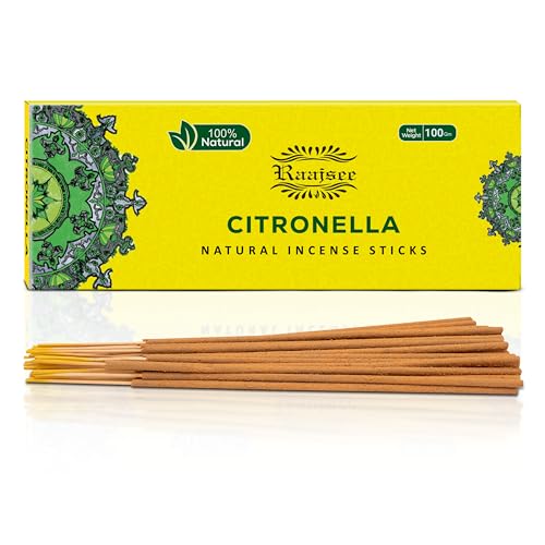 Raajsee Citronella Incense Sticks 100 gm Pack-100% Pure Organic Natural Hand Rolled Free from Chemicals-Perfect for Church,Aromatherapy,Relaxation,Meditation,Positivity & Sensual Therapy