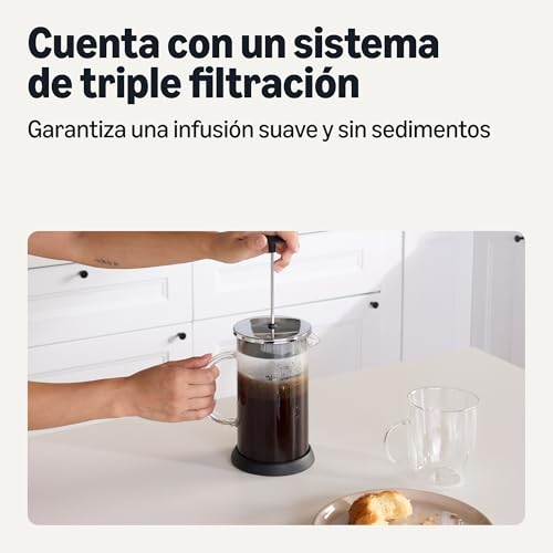 Amazon Basics Cafetera Francesa, 0,97L, Vidrio de Borosilicato, Libre de BPA, Piezas Desmontables Aptas para Lavavajillas - imagen 3