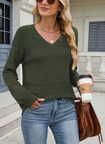 Image of JOCAFIYE Womens Sweaters Casual Long Sleeve V Neck Lightweight Hollow Out Pullover Sweater Tops