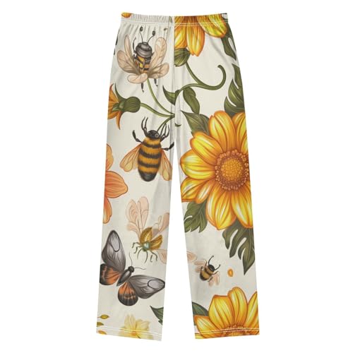 ZZXXB Bee Flowers Print Boys Long Pants Soft Trousers Elastic Waist Kids Lounge Bottoms with Pockets S-XL2