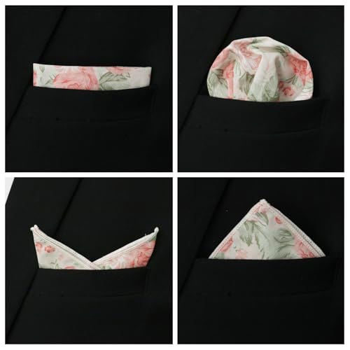 Image of Floral Pocket Squares for Men with Holder Printed Flower Mens Handkerchief Cotton Suit Pocket Hanky for Wedding