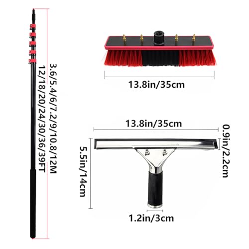 Kit professionale con asta di alimentazione dell'acqua da 35 cm con spazzola rotante a 180° e tubo espandibile da 20 m, perfetto per la pulizia di pannelli solari e finestre
