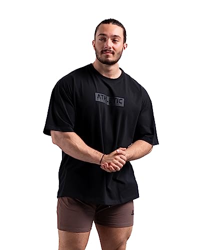 ATHLETIC AESTHETICS Infinity Oversize T-Shirt f&uuml;r Herren (L, Schwarz)- Bequemes Freizeit- und Fitnessshirt - Rundhals-Kurzarm-Shirt f&uuml;r Sport, Fitness und Freizeit