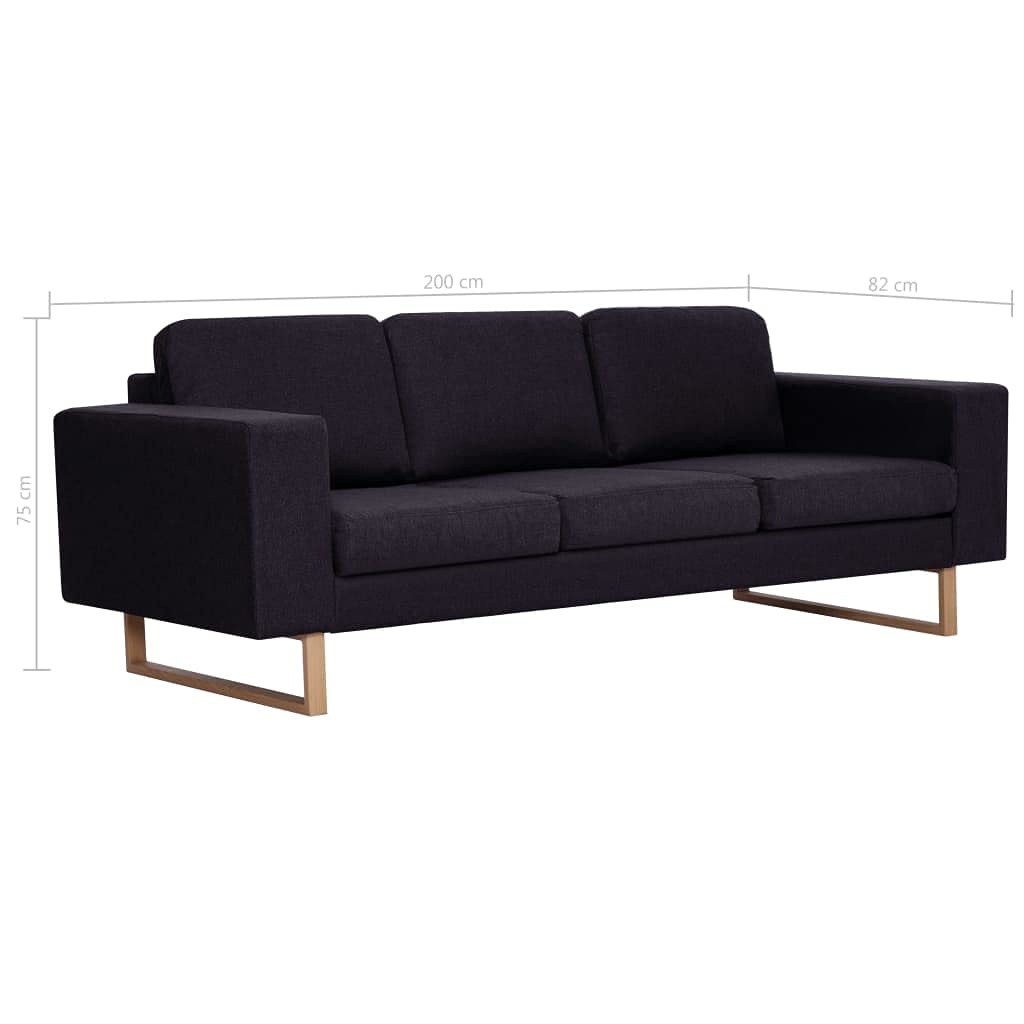 Hothingwell Divano 3 posti tessuto nero | Fodera rimovibile lavabile, tessuto resistente all'usura, telaio in legno solido, 110 kg per sedile