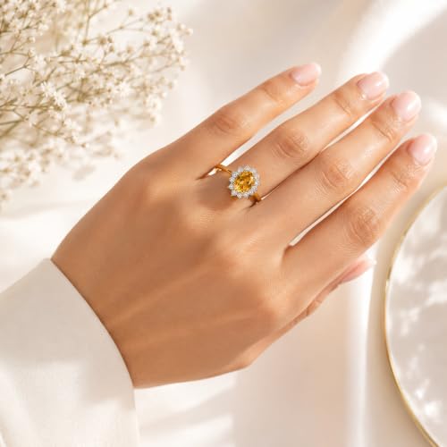 Image of Princess Diana Inspired Halo Birthstone Ring for Women Girls | Pure 925 Sterling Silver with AAA+ Natural Gemstone | 18K Gold-Plated | Best Gift for Birthday, Anniversary, or Valentine�s Day