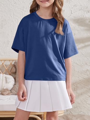 Image of ZDC Girls Athletic Oversized Crop Tops Kids Drop Shoulder Short Sleeve T Shirts Workout Tees