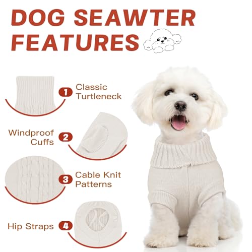 Image of Christmas Dog Sweaters XS to XXL, Warm, Soft Dog Turtleneck Sweater Perfect for Fall, Winter, Everyday Wear Outdoor Walks (White, XXL)