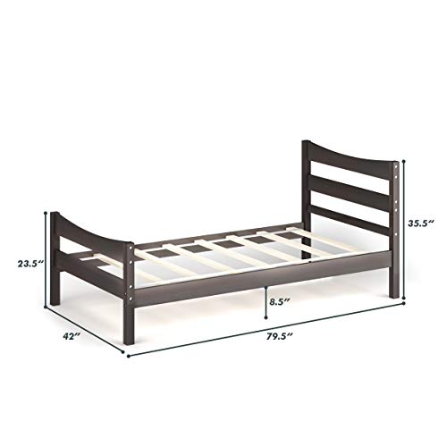 Nafort Twin Size Wood Bed Frame/Twin Platform Bed Frame With Headboard And Footboard, Bed Frames For Boys Girls, Pine Wooden Mattress Foundation, No Box Spring Needed - Espresso #TOP1