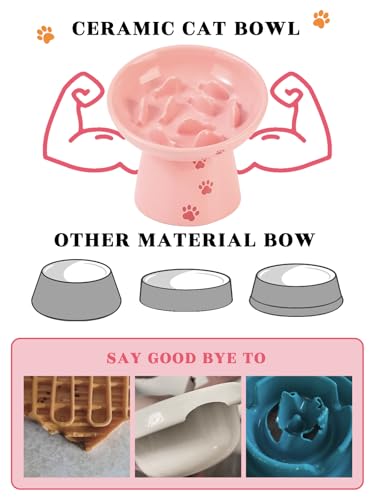 image for Y YHY 6 Inches Cat Slow Feeder, Cat Food Bowl Elevated Dog Slow Feeder