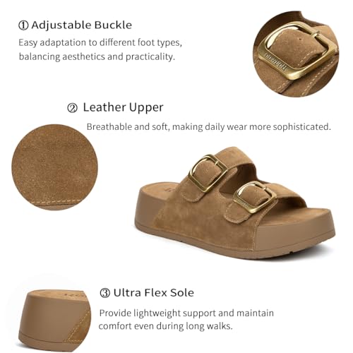 Platform Sandals Women Genuine Leather Slip-on Beach Slide Buckle Comfortable Sandals with Memory Foam Soft Lining and Open Toe Low Wedges2
