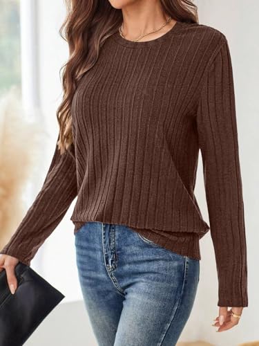 Women's Crewneck Sweater Tops - Long Sleeve Knitted Casual Fall Winter Blouse4