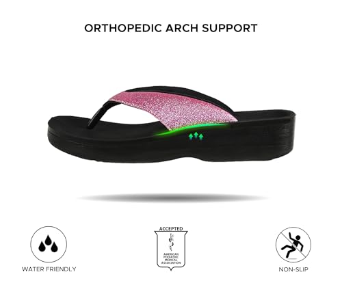AEROTHOTIC Comfy Flip Flops for Women with Arch Support Orthotic Footbed Stylish Faux Leather Padded Straps with Soft Toe Post & Non-Slip Sole Slip On Casual Indoor and Outdoor Ladies Sandals (Crystal Purple, Size 11)