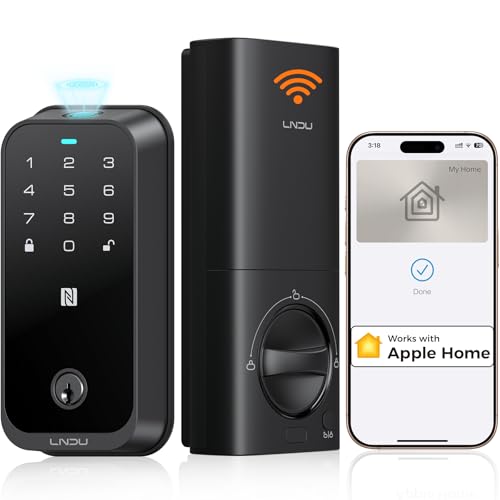 Smart Lock for Front Door, Apple Home Key & Built-in WiFi, Fingerprint Keyless Entry Deadbolt with Keypad, BHMA Grade 3, Compatible with Alexa, US Phone Support